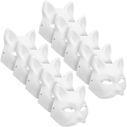 3PCS White Cat Face Mask DIY Blank Hand Painted Craft Masks Party Art