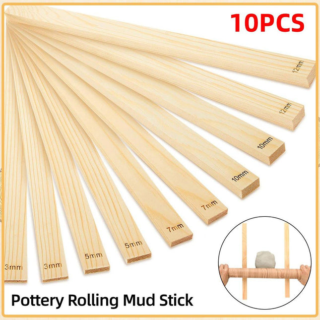 10pcs Wooden Pottery Clay Tools Rolling Plate Square Long Plate Pottery Ruler