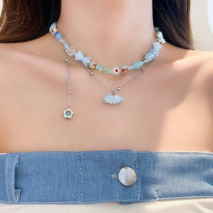 Elegant Blue Flower Pendant Necklace Women Girls Boho Chic Fashion Jewelry