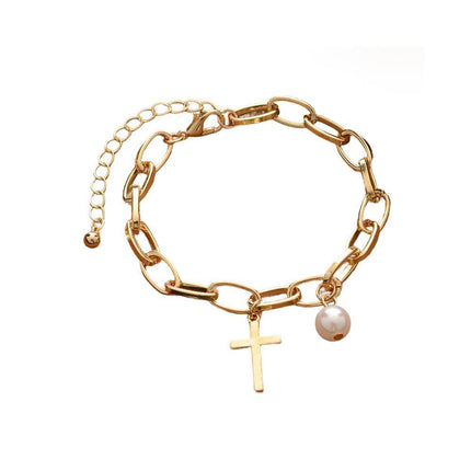 Stylish Crystal Pearl Flower Bracelet Party Accessories Charm Chain Jewellery - Aimall