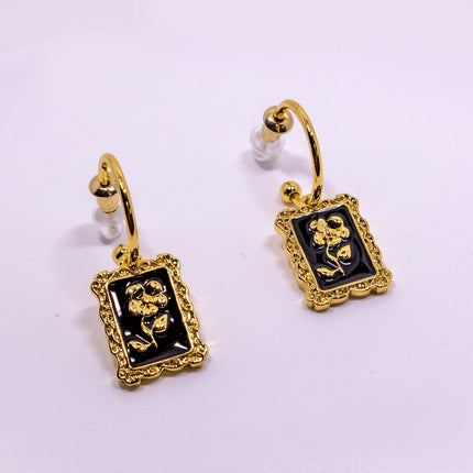 Vintage Black Flower Stud Earrings Elegant Design for Women Fashion Jewelry Gift