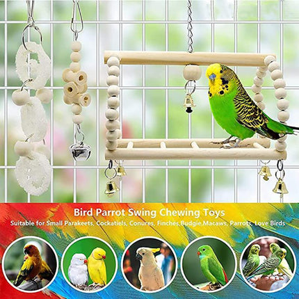 17PCS Bird Toys Parrot Swing Toys Chewing Hanging Bell Cockatiel Cage Toy Set - Aimall
