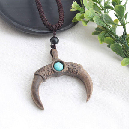 Ethnic Style Retro Long Sweater Chain Necklace with Wooden Pendant Fashion