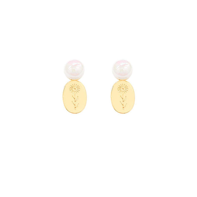 Gold Flower Oval Earrings Elegant Temperament Jewelry for Women Fashion Gift