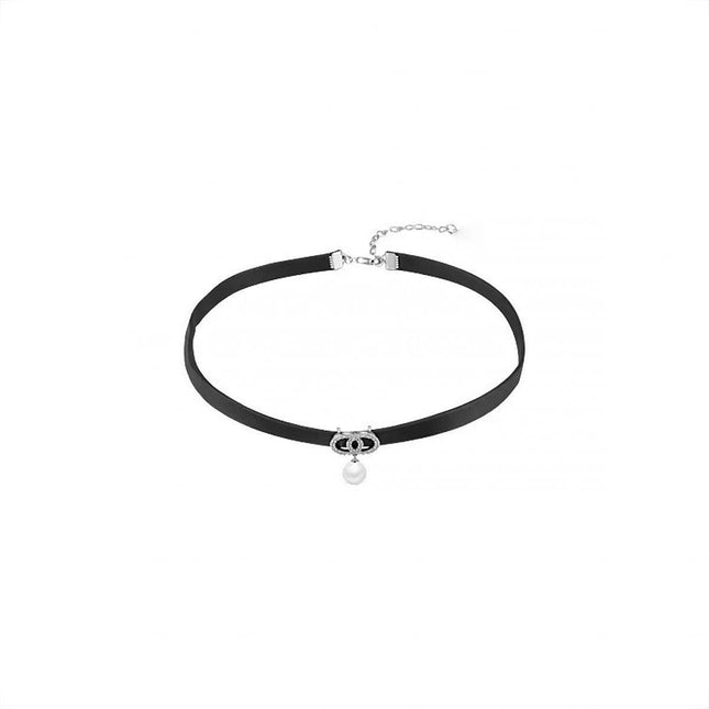 Black Leather Choker Pendant Necklace Fashion Collarbone Chain Jewelry Women