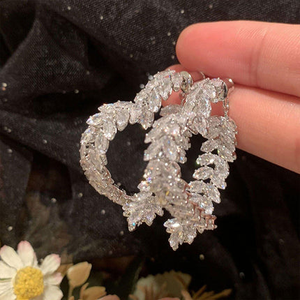 Zircon Leaves Earrings Before After Wear Design Fashion Jewellery Women
