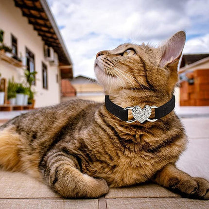 Cat Collar Suede Kitten Pet safety elastic Adjustable Bell Heart Bling Pink blue - Aimall