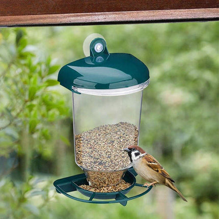Clear Plastic Automatic Bird Feeder Suspended Suction Cup Feeder with Cover
