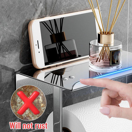304 Stainless Steel Toilet Paper Holder Non-perforated Roll with Phone Rack