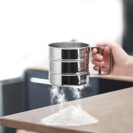 Mesh Flour Sifter Baking Icing Sieve Strainer Cup Sugar Shaker Mechanical Metal - Aimall