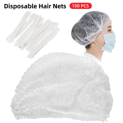 100pcs Disposable Non Woven Hairnet Caps for Food Service Kitchen Work Use