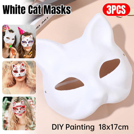 3PCS White Cat Face Mask DIY Blank Hand Painted Craft Masks Party Art
