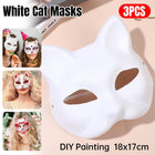 3PCS White Cat Face Mask DIY Blank Hand Painted Craft Masks Party Art