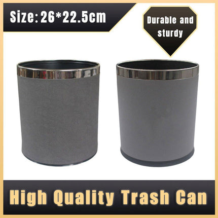 Durable Hotel Trash Bin Leather Wastebasket Office Room Metal Lining 26x22cm