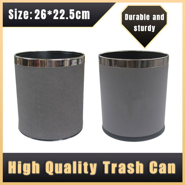 Durable Hotel Trash Bin Leather Wastebasket Office Room Metal Lining 26x22cm
