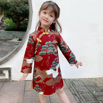 Girls Traditional Chinese Dress Cheongsam Qipao Long Sleeve Kids Fashion New - Aimall