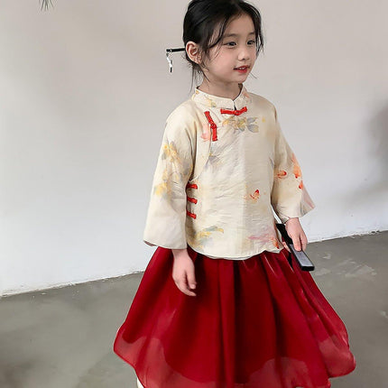 Chinese Traditional Girls Hanfu Long-sleeved Two-piece Dress Festival Outfit