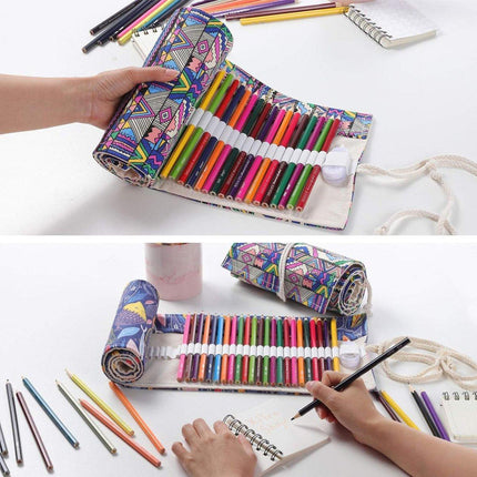 48/72 Hole Canvas Roll Pen Bag Pencil Case for Colored Pencils and Sketch Tools