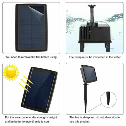 Solar Powered Water Fountain Pump Garden Pond Submersible Filter Fish Tank Kit