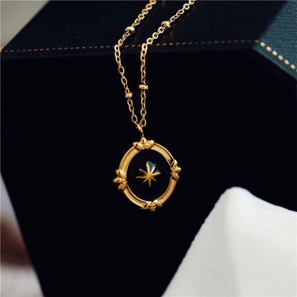 Black Polaris Oval Pendant Necklace Simple Court Style Fashion Jewelry Women
