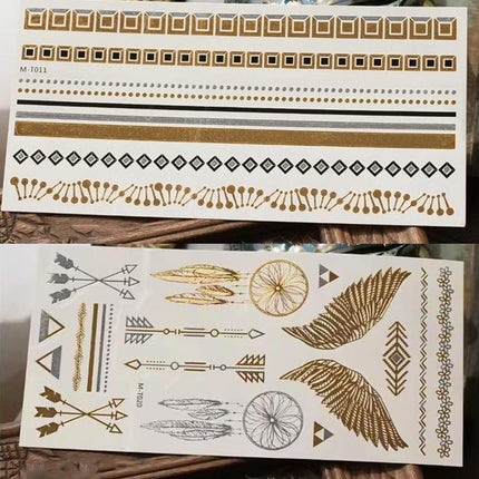 Women Lady Metallic gold silver color boho arm Body Temporary Tattoo Sticker Art - Aimall