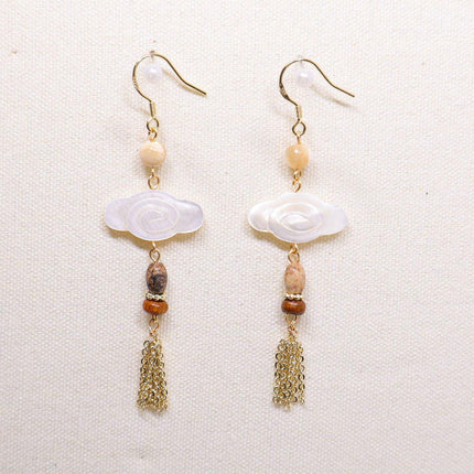 Mother of Pearl Tassel Earrings Auspicious Clouds Fashion Jewellery Women