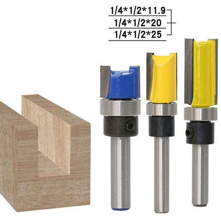 3PCS 1/4" Shank Flute Flush Trim Router Bit Set Top Bearing Milling Cutter Kit - Aimall