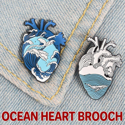 Rough Seas and Calm Seas Heart Brooch Ocean Inspired Jewellery Pin Fashion