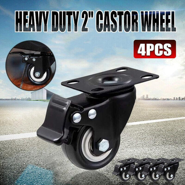 4Pcs Heavy Duty 2" 50Mm Castor Wheel Trolley Cart Caster W/ Brakes Swivel Wheels - Aimall