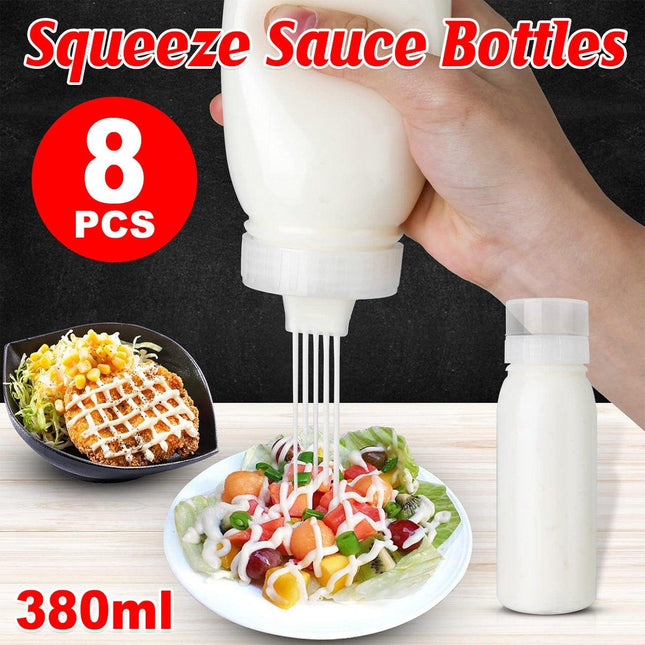 8pcs Squeeze Sauce Bottle Multi Hole 380ML Plastic Jam Salad Dressing Bottle Set