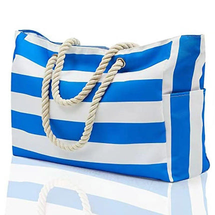 Large Bohemian Striped Canvas Beach Bag Zipper Tote for Travel Outdoor Vacation