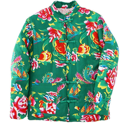 Winter Northeast Big Flower Ethnic Style Loose Peony Big Flower Cotton Coat Warm