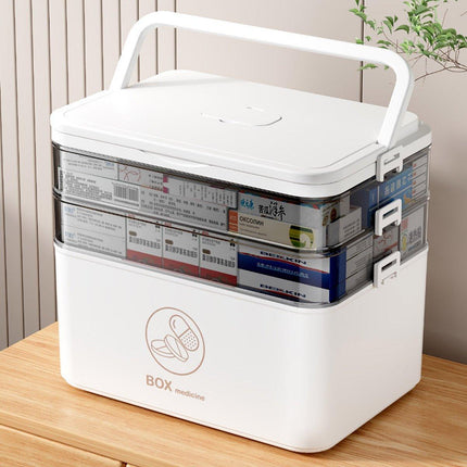 Large Portable Medicine Storage Box Multi-layer Plastic First Aid Emergency Box