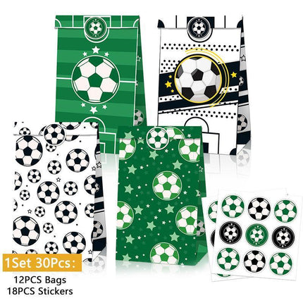 Fashion Football Sport Gift Bags Green Kraft Paper Sticker Set Party Favor Bags