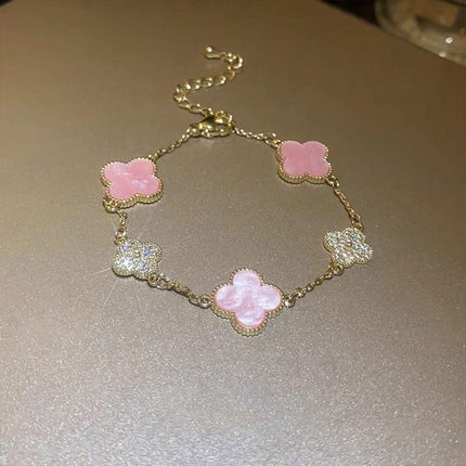 Luxury Pink Four-Leaf Clover Bracelet Elegant Fashion Jewellery Bracelet