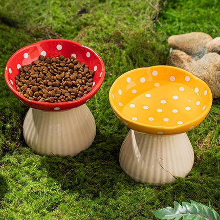 Pet Elevated Mushroom Bowl Ceramic Cat Dog Bowl Dish Food Feeder Raised Cat Bowl