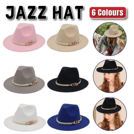Jazz Hat Autumn Winter Retro Large Brim Hat for Men and Women Stylish Headwear