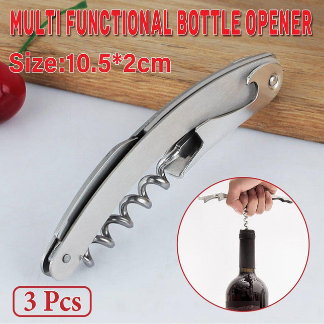 3pcs Portable Wine Bottle Opener Beer Bottle Corkscrew Seahorse Knife Bar Tools