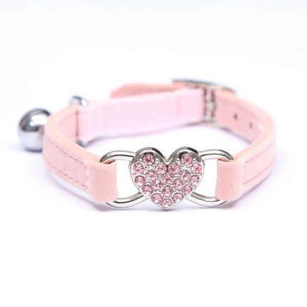 Cat Collar Suede Kitten Pet safety elastic Adjustable Bell Heart Bling Pink blue - Aimall
