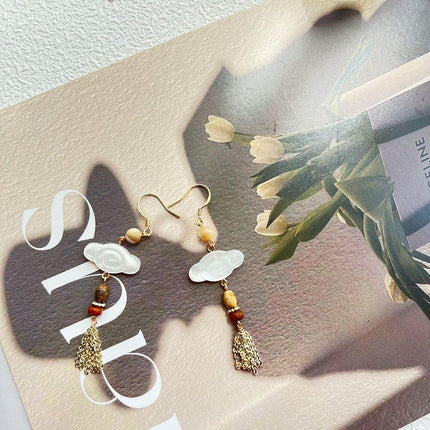 Mother of Pearl Tassel Earrings Auspicious Clouds Fashion Jewellery Women