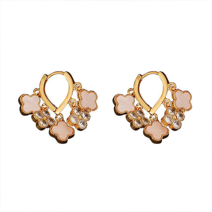 Original Fashion Simple Zircon Four-leaf Clover Earrings Luxury Elegant