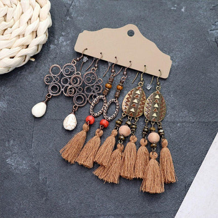 3Set Pairs Bohemian Style Earrings Retro Ethnic Fashionable Romantic Su Earrings