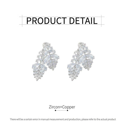 Zircon Leaves Earrings Before After Wear Design Fashion Jewellery Women