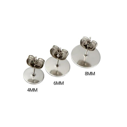 50/100/200PCS Earring Stud Posts Pads+Nut Backs Silvery Surgical Steel DIY Craft 4MM - Aimall
