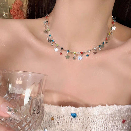 Colorful Butterfly Necklace Women Summer Fashion Exquisite Collarbone Chain