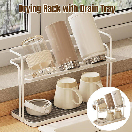 Double Cup Holder Home Desktop Upside Down Draining Rack Storage Shelf Organiser