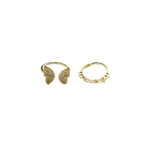 2pcs Butterfly Opening Ring Elegant Temperament Gentle Design Jewelry for Women