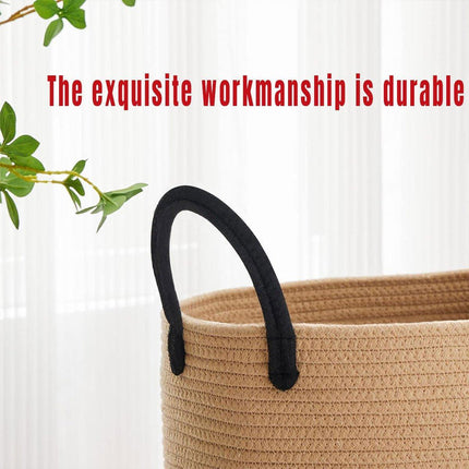 Woven Cotton Rope Storage Basket Foldable Laundry Bin Bamboo Clothes Organizer