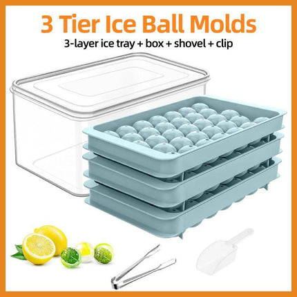 3 Layer Ice Cube Tray Mold Home Ice Compartment Press for Freezer Storage