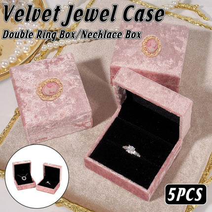 5PCS Pink Vintage Jewelry Velvet Ring Necklance Box Gift Wedding Box